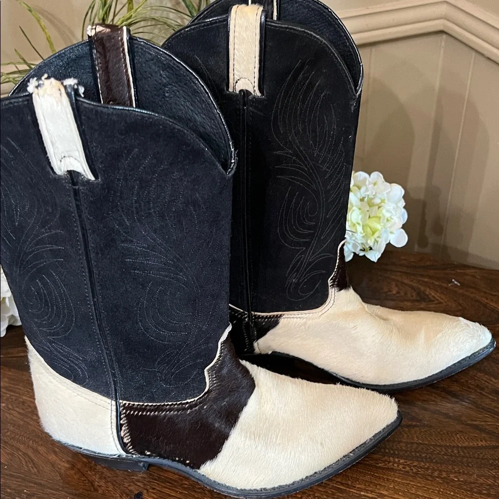 Vintage Code West Black and White  Leather Cowboy Boots Size 9 M - Picture 4 of 15